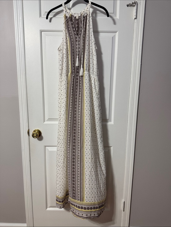 C Dresses & Skirts - C White Dress with Brown and Yellow Tribal Stripes